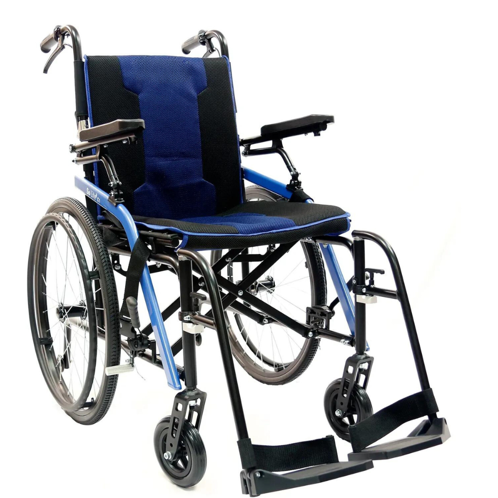 Ultra-Portable Folding Wheelchair with Padded Seat, Removable Anti-Tippers, and Wheel Locks