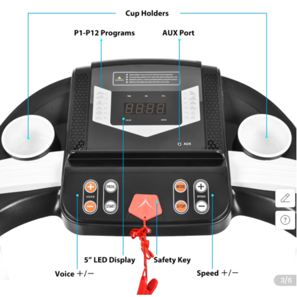 Wide Visual Display with Cup Holders Treadmill