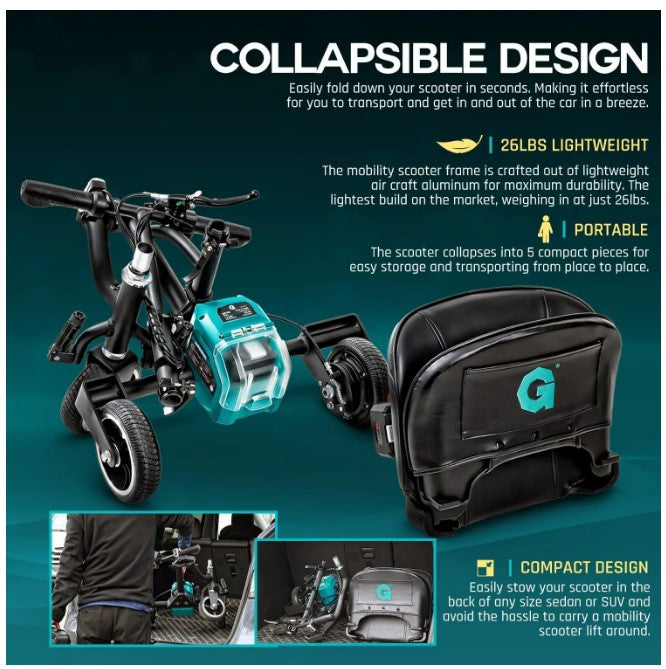 Upgraded Folding Mobility Scooter: Lightweight, Portable, and Comfortable with Enhanced Safety Features