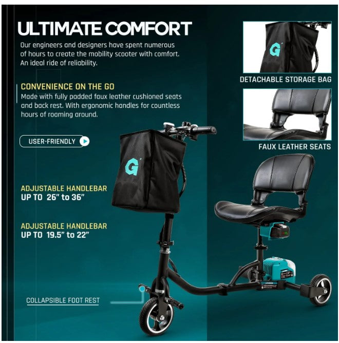 Upgraded Folding Mobility Scooter: Lightweight, Portable, and Comfortable with Enhanced Safety Features