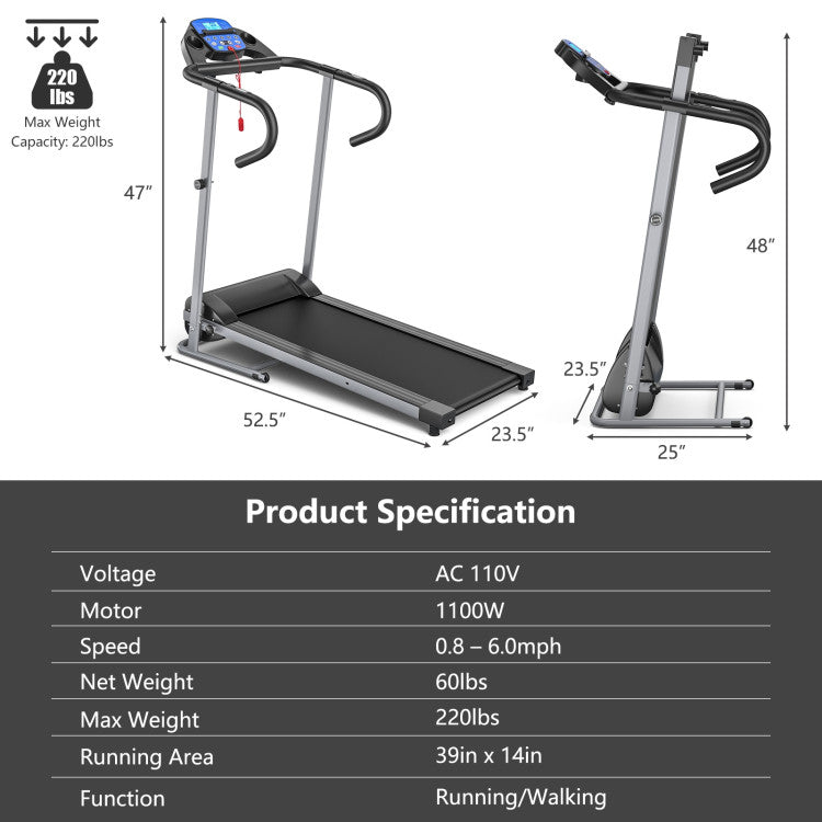 FoldFlex™ - Electric Foldable Treadmill with LCD Display and Heart Rate Sensor